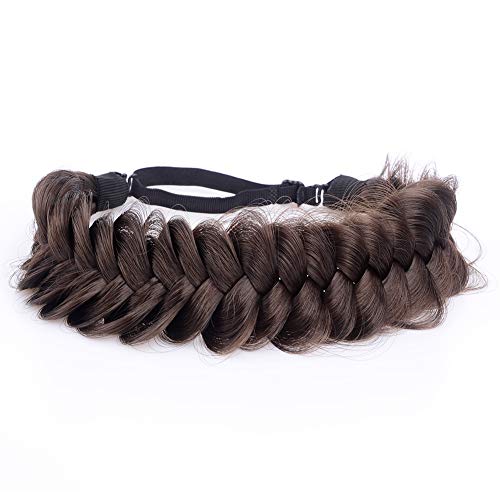 Gledola Messy Synthetic Hair Braided Headband Classic Chunky Wide Plaited Headband for Women Girl Beauty (Brunette Brown)