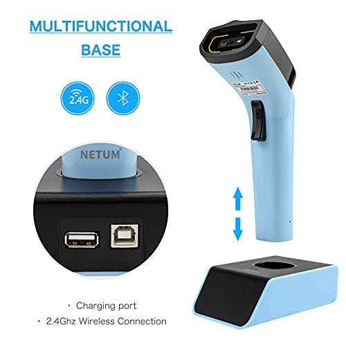 Netum Bluetooth Wireless 2D Barcode Scanner With Charging Cradle, Hands Free Automatic Sensing Bar Code Reader 1D 2D Qr Pdf417 Scan Gun Works With Mac Os, Windows, Ios, Android - Ds7500 (Blue) #TOP1