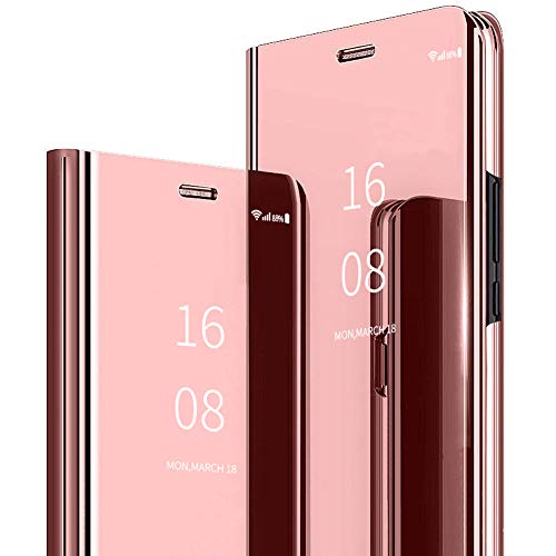 MadBee for Galaxy S8 Plus Case [with Screen Protector Full Coverage Flexible Film], Electroplate Plating Kickstand Case Smart Clear View Cover for Galaxy S8 Plus (Pink)