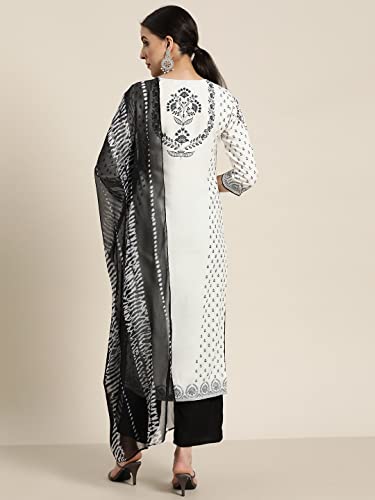 Image of Juniper Women`s Blacknwhite Rayon Printed Straight Kurta Sets