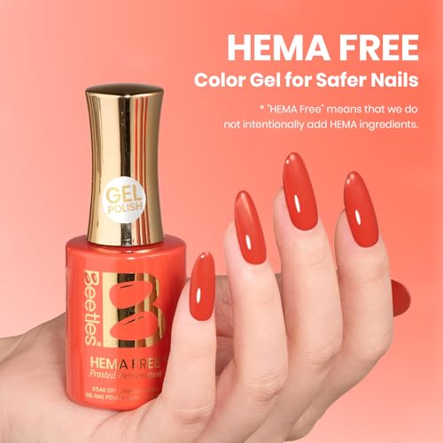 Image of Beetles Orange Red Gel Polish - Frosted Persimmon Full Size 15ML /0.51Fl Oz, Hema Free Persimmon Orange Red Gel Nail Polish, Soak Off UV LED Lamp Fall Nails Art, Manicure Salon DIY Nails