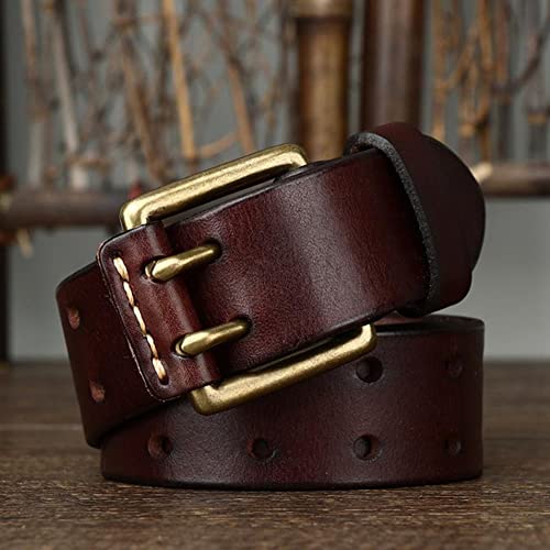 Mens Double Prong Leather Belt Solid Brass Buckle Casual Work Waistband for Jeans Pants3