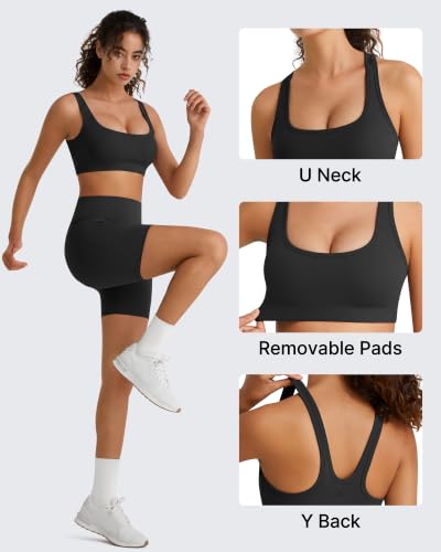 Image of G4Free BareFeel Square Neck Sports Bra Padded for Women - Strappy Y Back Crop Tank Tops Workout Camisole