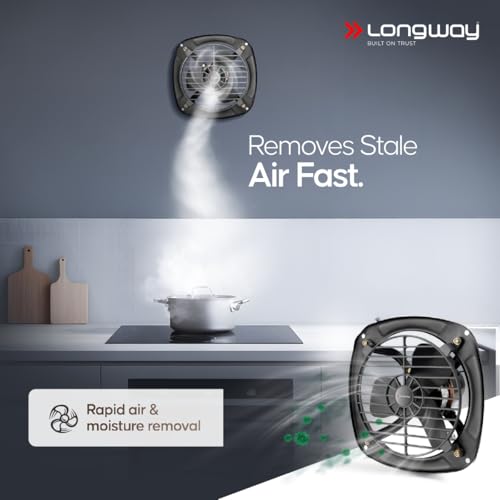 Image of LONGWAY Ventilo 9 Inch /230 mm Energy Efficient Exhaust Fan | High Speed Powerful Motor | Low Noise Operation & Easy to Clean | Suitable for Bathroom, Kitchen, Office | 2 Years Warranty (Marble Black)