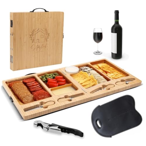 Image of Large Bamboo Cheese Board Set, Black Bag