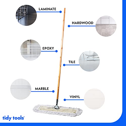 Tidy Tools Commercial Dust Mop & Floor Sweeper, 48 In. Dust Mop For Hardwood Floors, Cotton Reusable Dust Mop Head, Wooden Broom Handle, Industrial Dry Mop For Floor Cleaning & Janitorial Supplies #TOP5