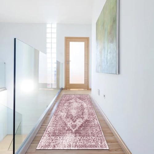 Alfombra de pasillo lavable rosa de 70x220 cm que no resbala 6