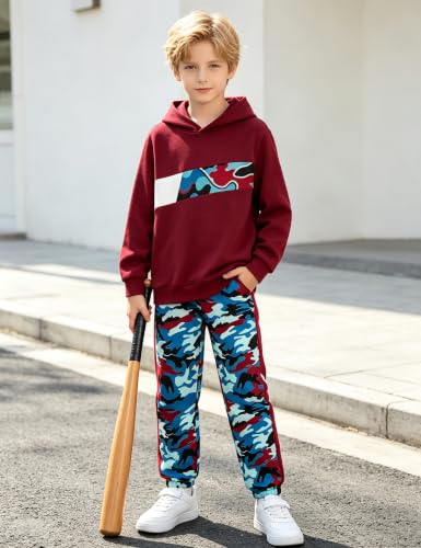 Image of Boys Clothes Boy Outfits 2-Piece Long Sleeve Hoodie and Camouflage Pants Boys Fall Winter Clothes for 6-16 Years