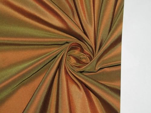 Taffetas de soie pure marron rouillé x vert doré TAF54[2] tissu au mètre 137cm