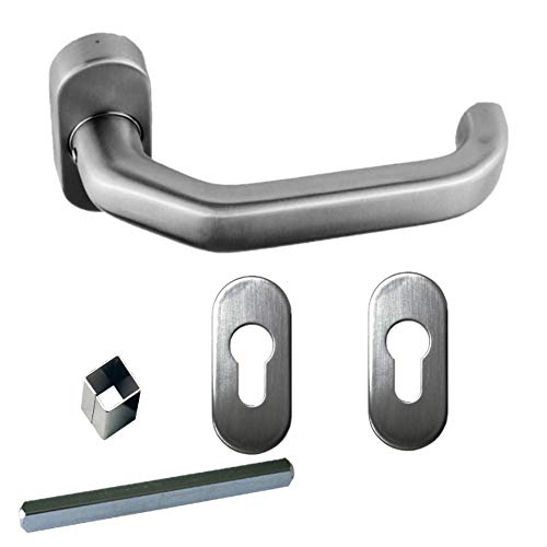 Edelstahl Haustür Griff Dreiviertelgarnitur auf Ovalrosette U-Form abgeschrägt kantig Cover