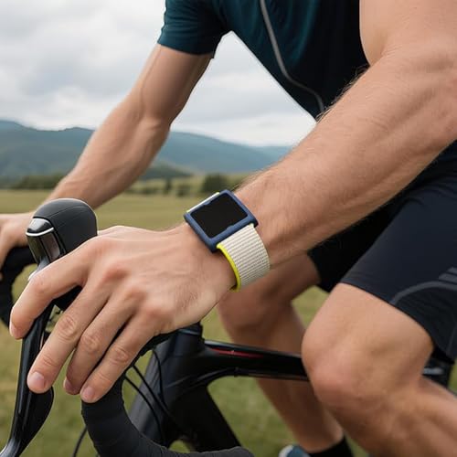 Image of Nylon Band Compatible with Amazfit Helio Fitness Tracker Strap, Adjustable Breathable Arm /Ankle Strap with Quick Release & Secure Hook-and-Loop Closure (Yellow Gray)