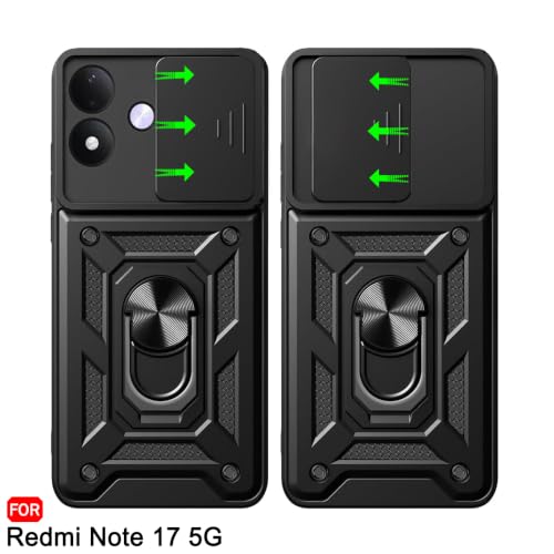 Image of TheGiftKart Tough Armor Bumper Back Cover Case for Redmi Note 17 5G | Sliding Camera Cover, Kickstand & Ring Holder | 360 Degree Protection Back Cover Case for Redmi Note 17 5G (PC & TPU, Black)