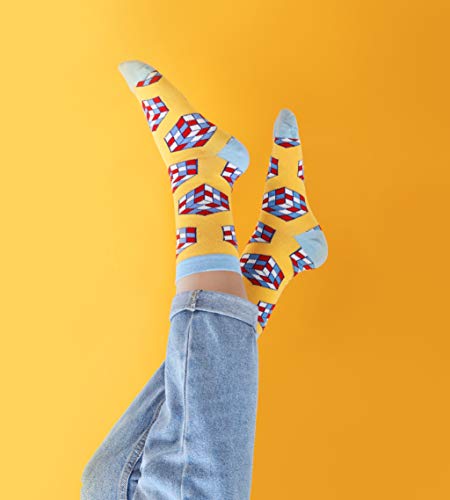 Creasocks Grappige Sokken voor mannen, vrouwen, nieuwigheid, Funky, Quirky, kleurrijke Silly Rubiks sokken voor geschenken, katoen, cadeaus voor unieke patronen oneven sokken 2 paar uniseks - Afbeelding 4
