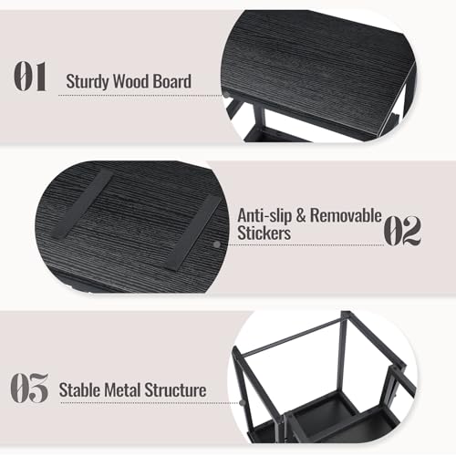 Vrisa Banqueta de madeira com 2 degraus para adultos, banco de pé resistente ao lado para camas alta