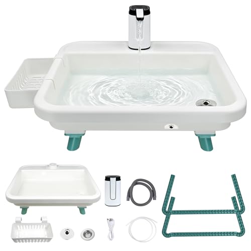 REEPLAR Outdoor Portable Hand Wash Station with Stand Ideal for Camping BBQs & Garden Parties Includes Water Inlet & Outlet Hoses Automatic Tap Hook Storage Basket