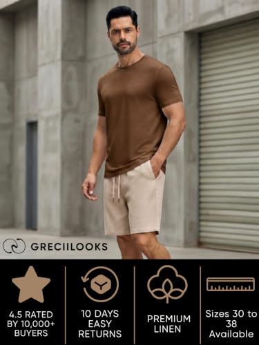Image of GRECIILOOKS Linen Short For Men| Linen Shorts For Men Stylish |Men's Casual Summer Shorts - Lightweight Drawstring Lounge Short with Pockets, Breathable Relaxed Fit Athletic Sweat Short's