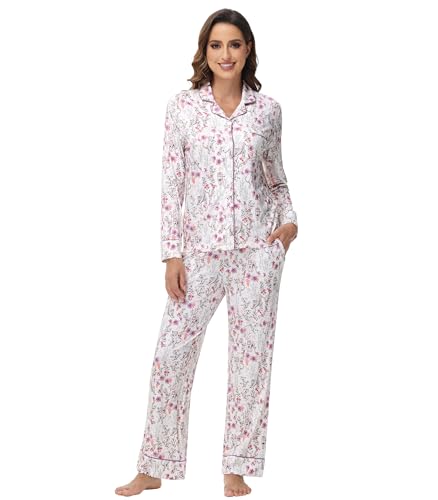 Image of Pajamas Set for Women Soft Knit Button Down Sleepwear 2 Piece Breathable Viscose from Bamboo Pjs S-XXL