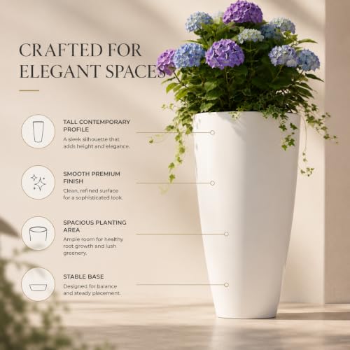 Image of Ocean Mart Plastic Tower Pot Plant 14 Inch | Large Flower Pot for Indoor & Outdoor Plants | Decorative Garden Planter | Lightweight & Durable | Pack of 1