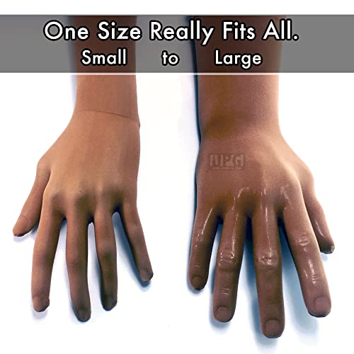 Image of Unicorns Poop Glitter Nude Illusion Second Skin Sheer Seamless Gloves with Elastic Top Seam in Beige, Tan; Over Elbow; Unisex