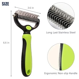 Pet hair removal tool dematting and deshedding brush for dogs and cats double sided pet grooming brush hair shedding comb green   cucciolini doodles