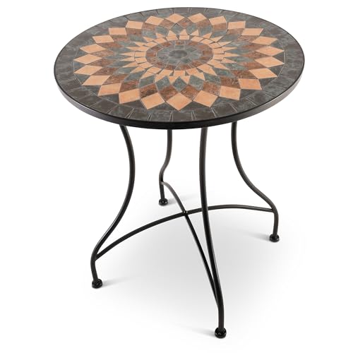 Raburg Mosaiktisch, 60 cm Ø, runder Gartentisch mit Mosaikmuster, Balkon- und Terrassentisch,...