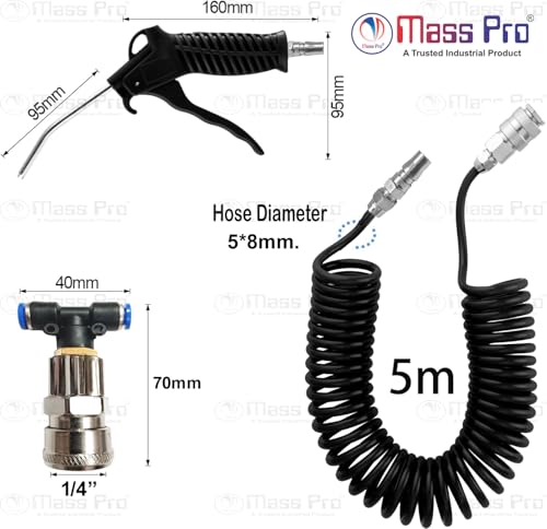 Image of Air Duster Blow Gun with 5m Spiral Hose | Compressed Air Cleaning Tool for Car Truck Boat Workshop | Adjustable Nozzle | Durable Lightweight Design | Multipurpose Air Blower Kit