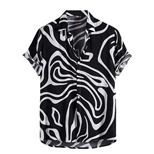 Chemise hawaïenne noire à rayures pour homme en taille M avec boutons