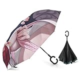 RFSHOP 傘 リコリス・リコイル 井ノ上たきな パンツ 逆折り式 PG布製２重対応 UVカット アニメ風 車用 晴雨兼用 アウトドア用 耐久性 C型ハンドル 防風 梅雨 男女兼用 プレゼント ファッション 81cm 長傘 軽量 ピンクと白