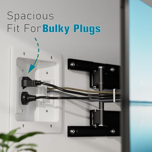 Image of TV Cord Hider for Wall Mounted TV, in-Wall Cable Management Kit, Outlet Box- Dual Outlet Cord Hider with Power & Low Voltage Support, Includes Drywall Saw, Template & Extension Cable