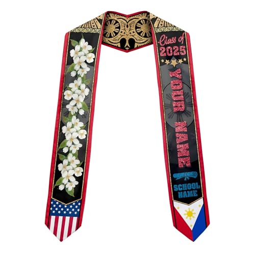 MonkeyVan Personalized Graduation Stole for Filipino Senior, Philippines Flag Graduation Sash Class of 2025 Grad Gifts S262