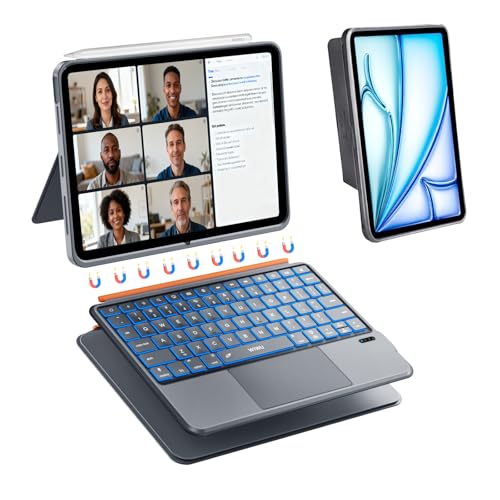 #rémunéré #Amazon<br>Coque iPad A16 Air 11 avec Clavier M4/M3/M2 Pavé Tactile Étui Magnétique 3 en 1 Détachable Support Réglable Touches Rétroéclairées (Gris iPad 11/10 Air 5/4 11