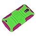 NEW Rugged Shock-proof Armor Hybrid Hard and Soft Case for Samsung Galaxy Mega 6.3 - Double Layer Case with a Slide-out Kickstand (Dual Layer Kickstand Case - Green and Pink)
