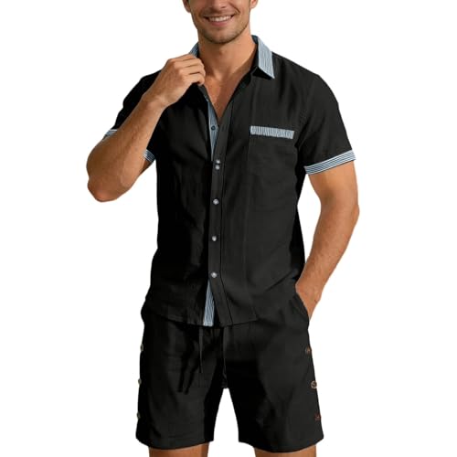 Chemise homme lin contre la chaleur : ensemble léger imprimé bicolore