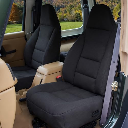 Fioqe Seat Covers for Jeep Wrangler TJ 1997-2002 Water-Resistant Thickened Fabric Front Seat Covers Foam Padded for Protection Durable SUV Truck Accessories-Black