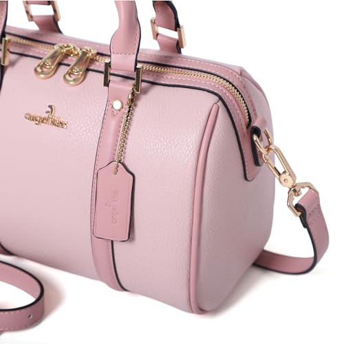 Image of Angel Kiss Women Satchel Purses and Handbags Vegan Leather Boston Barrel Bag Top Handle Shoulder Purse with Crossbody Strap | Vegan Leather