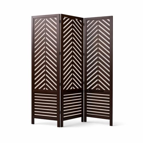 Image of Rose Wood Wooden Partition for Living Room, 3 Panel 6 Feet Room Divider and Wood Screen Separator, Partition Wall for Home and Pooja Room, Size 60W x 71H Inches, Brown.