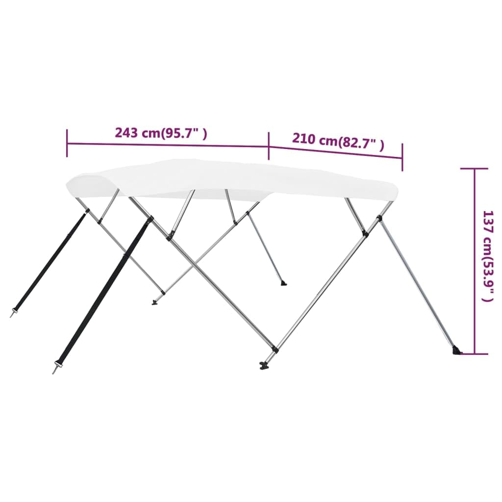 Bimini pour Bateau, Bimini Top Taud de Soleil Auvent Bimini à 4 arceaux Blanc 243x210x137 cm