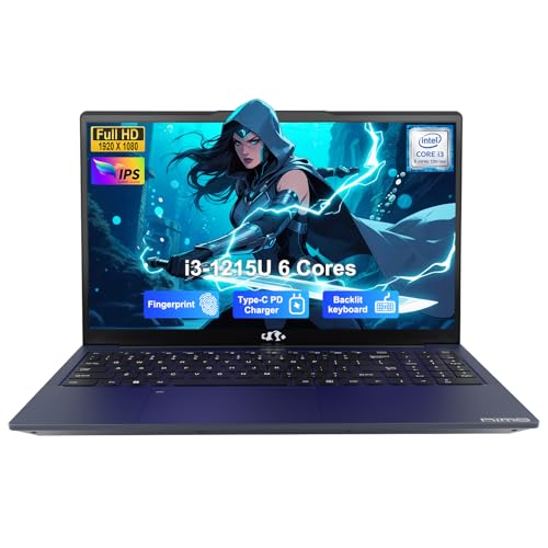 NIMO 17.3" IPS FHD-Laptop, Intel 6 Cores i3-1215U 16GB RAM 512GB SSD (Beat Ryzen 5 7520U, Up to 4.4GHz) Computer with 65W GaN Type C Fingerprint Backlit Keyboard, for Home Student and Business Blue