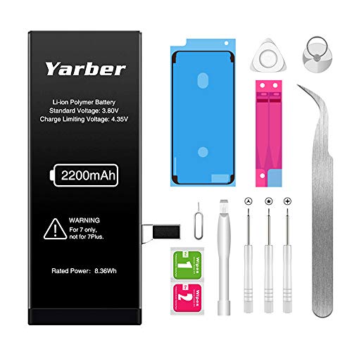 Yarber Battery para iPhone 7, 2200mAh Batería de Repuesto de Iones de Litio de Alta Capacidad 0 ciclos para iPhone 7 con Juego Completo de Herramientas de reparación, Tira Adhesiva