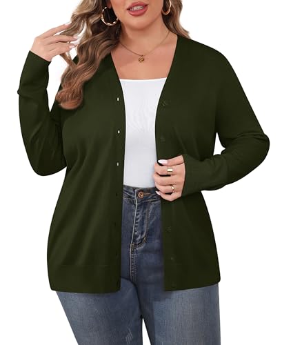 Image of TIANZHU Plus Size Cardigan for Women Button Open Front Long Sleeve V Neck Comfy Lightweight Sweaters XL-4XL