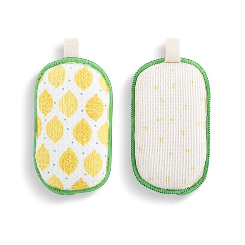 Image of Demdaco Absorbent Reversible Mesh Sponge, Dish Cleaning Supplies, 3 x 5 Inch Polyester, Lemon Pattern - Pack of 2