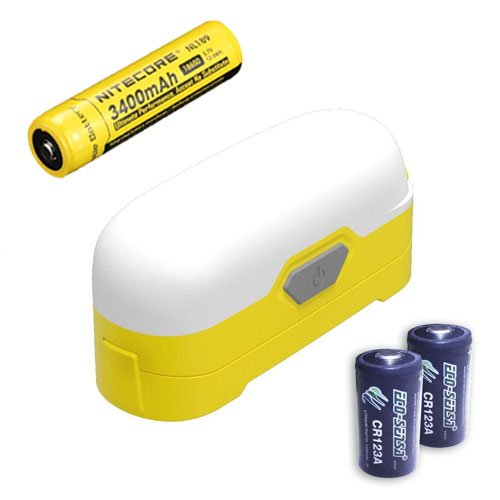 Nitecore LR30 Camping Lantern (Yellow) -205 Lumens -White red dual light sources w NL189 & 2x FREE Eco Sensa Premium CR123A Batteries