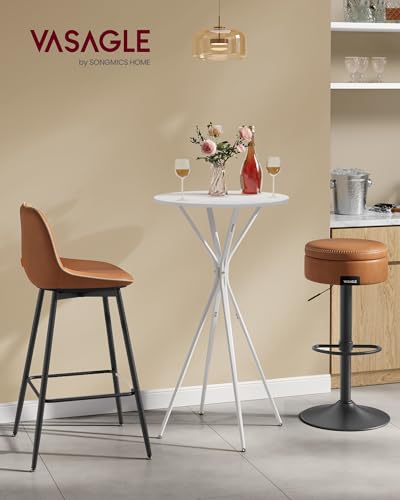 Image of VASAGLE Bar Table, Round Cocktail High Top Pub Bistro Table for Party, Kitchen Dining, Home Bar, 23.6 x 23.6 x 41.3 Inches, Metal Frame, Modern Style, Easy to Assemble, Cloud White and Matte White