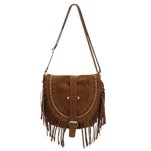 LHHMZ Bolsos Retro con Flecos Bolsos Cruzados Vintage Tassel Bolso de Piel sintética PU con borlas