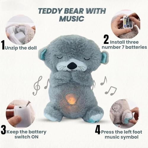 Image of GERIX Teddy Bear Sound Toy with Light and Music for Kids Stuffed Animal Plush Toys 1-5 Years Boys Girls Birthday Gift (Grey)