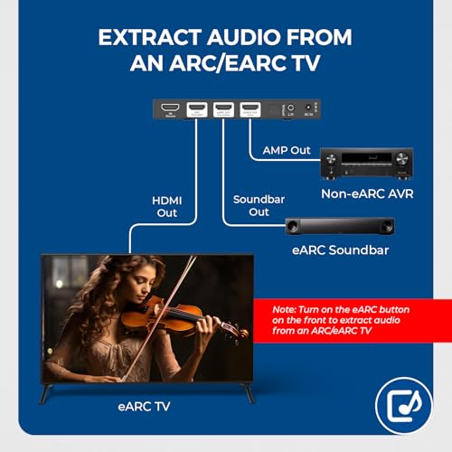 Image of Orei 4K 120Hz eARC HDMI Audio Extractor, ARC Soundbar Converter, HDCP 2.3 - Dolby Atmos, HDR10+, Dolby Vision, Dolby Digital /DTS Passthrough for Sonos Bose Speakers, Optical & 3.5mm