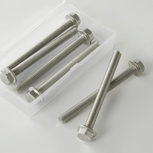 Image of M8x1.25 x 100mm Flanged Hex Head Bolts, 304 Stainless Steel (A2-70), Bright Finish, Fully Threaded, Hexagon Head Flange Bolts, Quantity 6