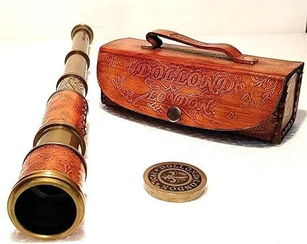 AJMIC0-12 Inches Steampunk Gift Handheld Pirate Brass Spyglass Telescope with Leather Case Gift