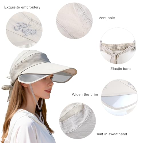 Image of SANNIDHI Summer Caps for Women Wide Brim Visor Sun Hats for Women, Golf Cap with Retractable Side Brim for UV Protection, Breathable Quick Drying Outdoor Hat for Tennis Biking