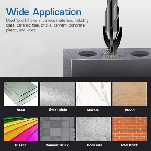 Image of Serplex 12pcs Masonry Drill Bit Set Tungsten Steel Drill Bit with 7 Sizes Drill Bits Cement Drilling Bits for Glass, Tile, Brick, Cement, Concrete, Plastic, Wood, 1 /8 to 1 /2 inch Cross Drill Bit Tip